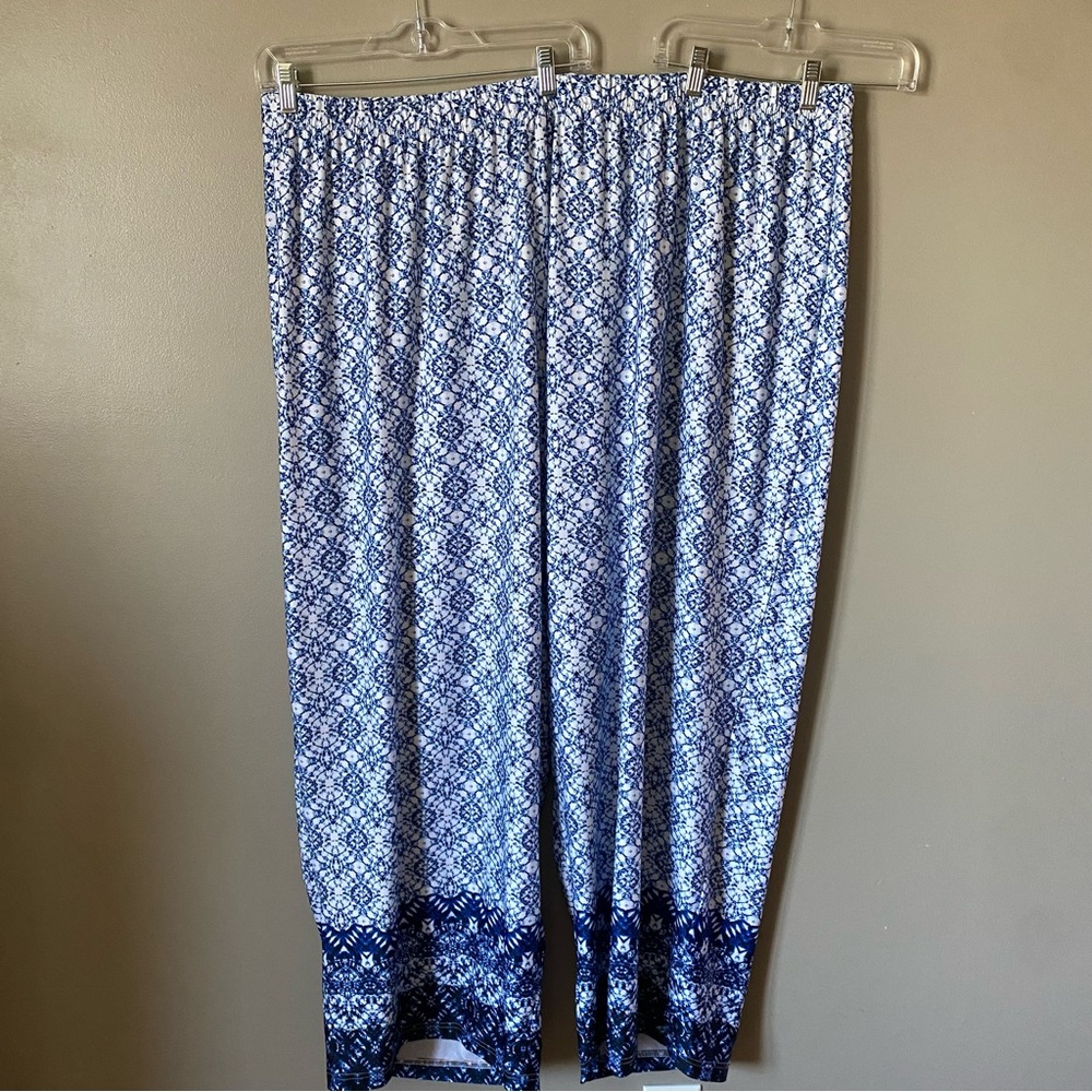 Roaman's Blue and White Wide Leg Pants